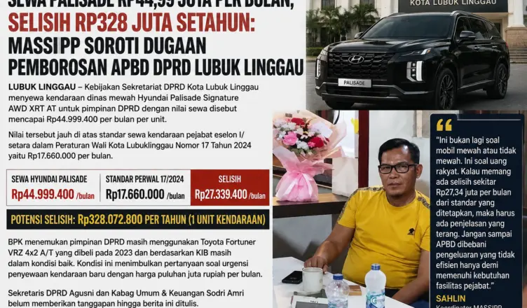 Mobil Mewah Pimpinan DPRD Lubuklinggau, MASSIPP: Jangan Jadikan APBD Untuk Kemewahan Pejabat